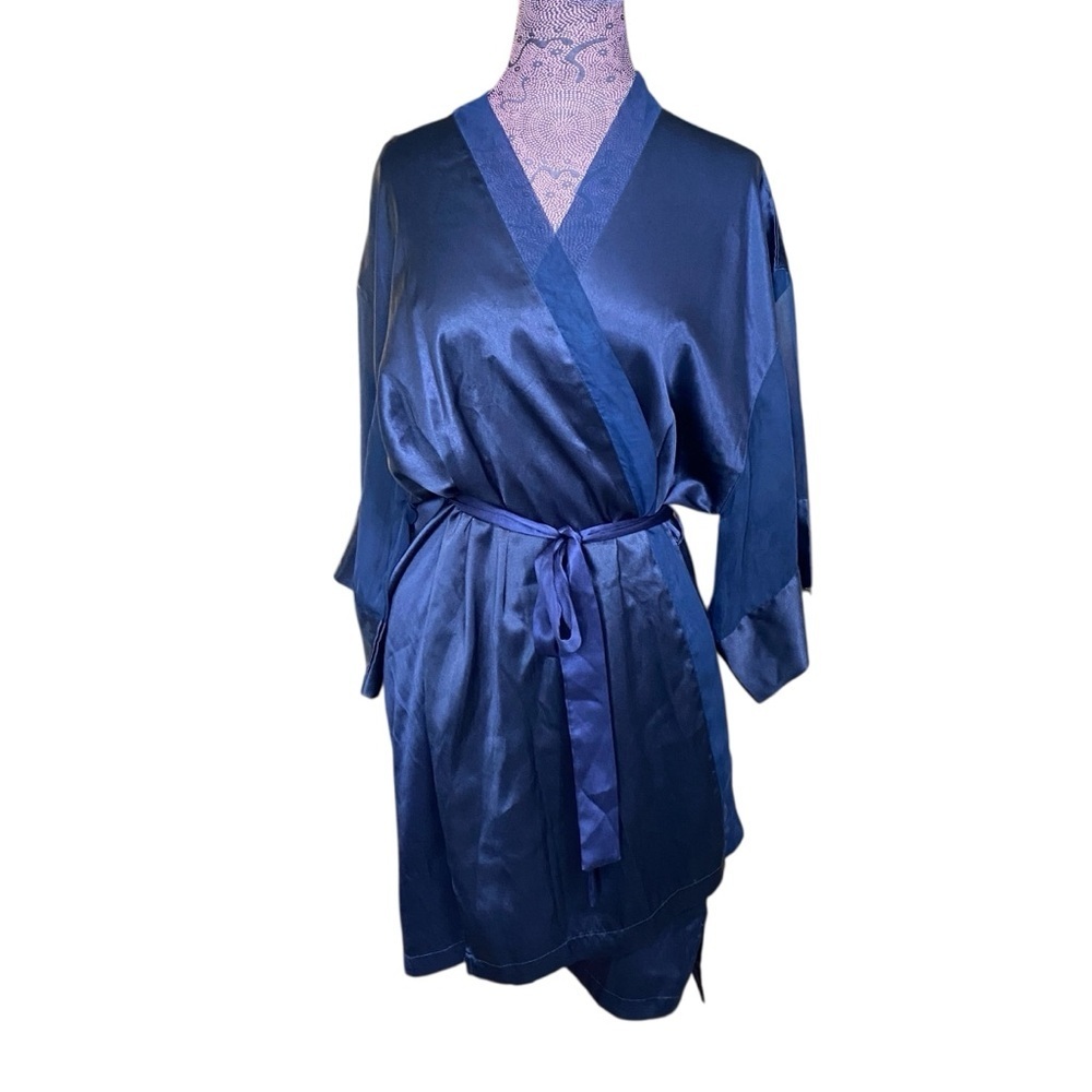 Victoria's Secret Navy Satin Robe Gold Label